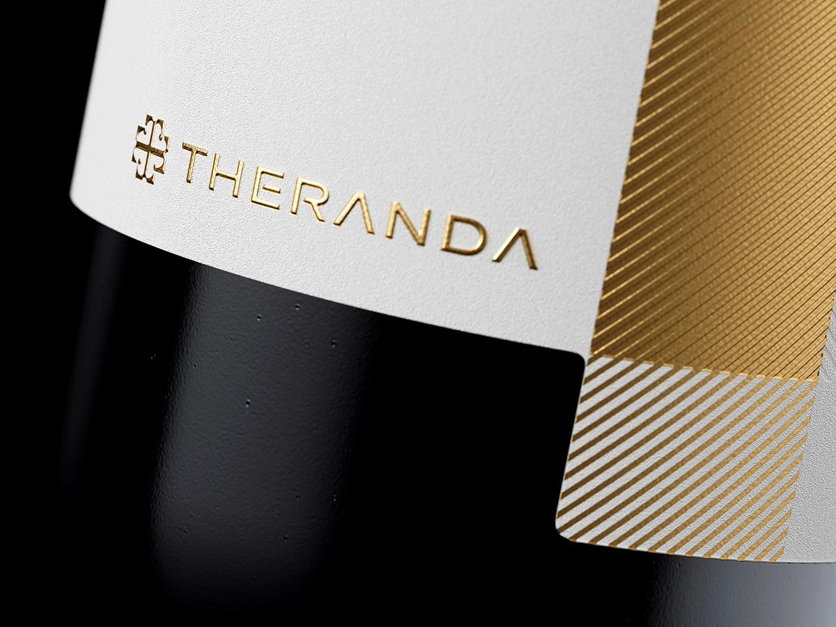 Detailed view of Theranda wine label and its logo