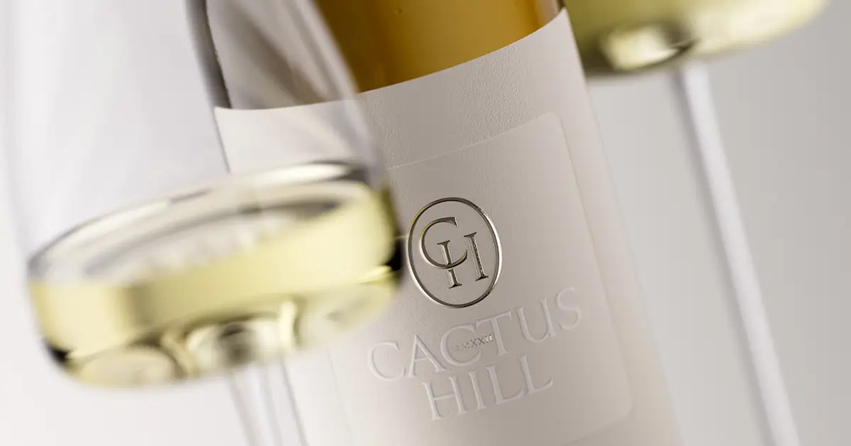 Luxury wine label printing on Fasson Cotton Touch paper — Cactus Hill Chardonnay debossed label detail by Dagaprint