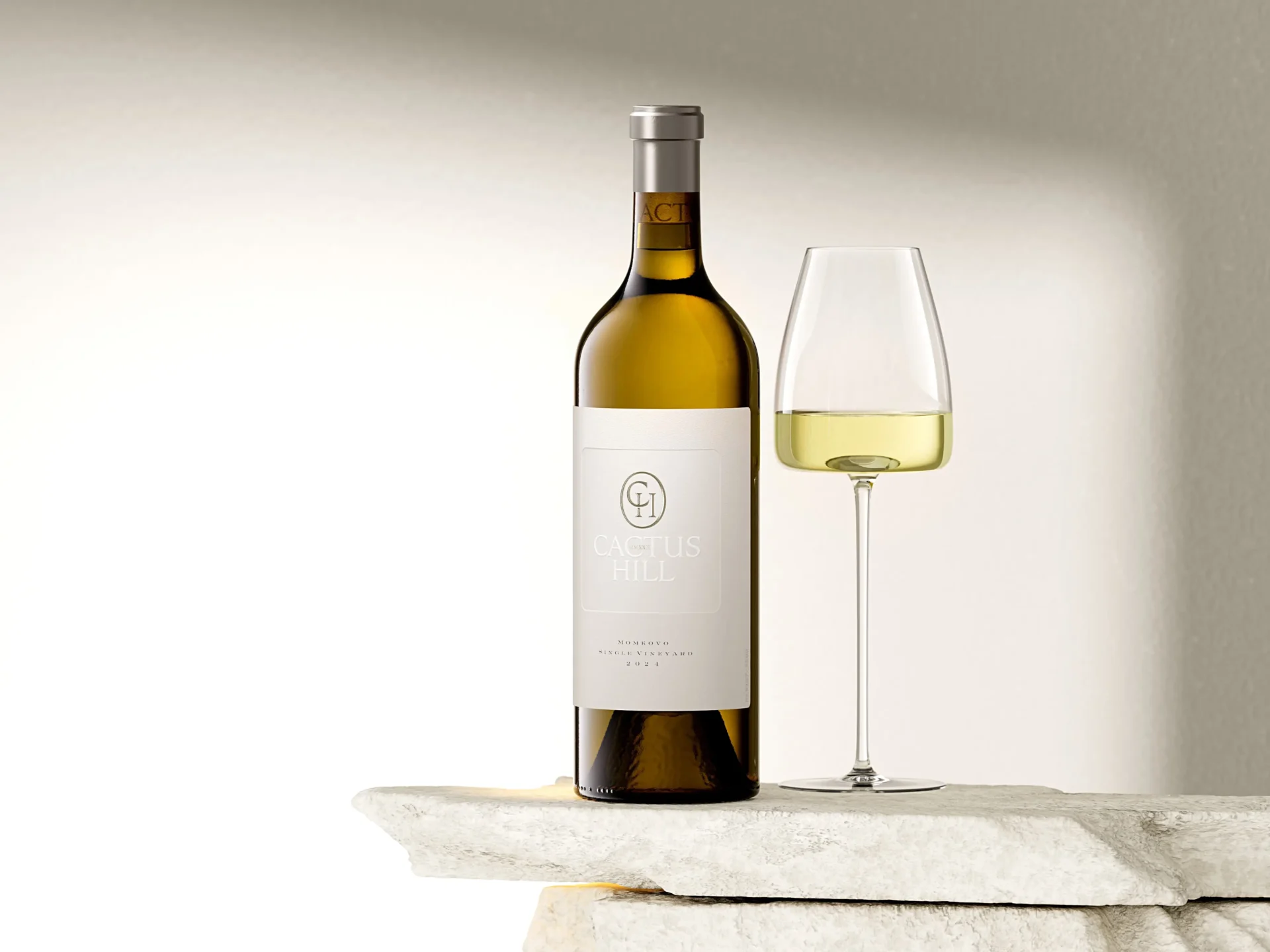 Cactus Hill premium wine bottle and glass — ultra premium wine label design printed by Dagaprint