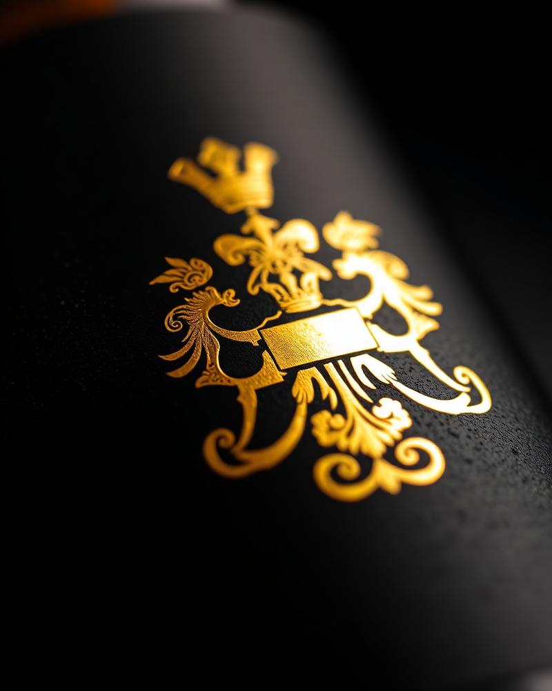 Gold hot foil stamping on premium textured black wine label